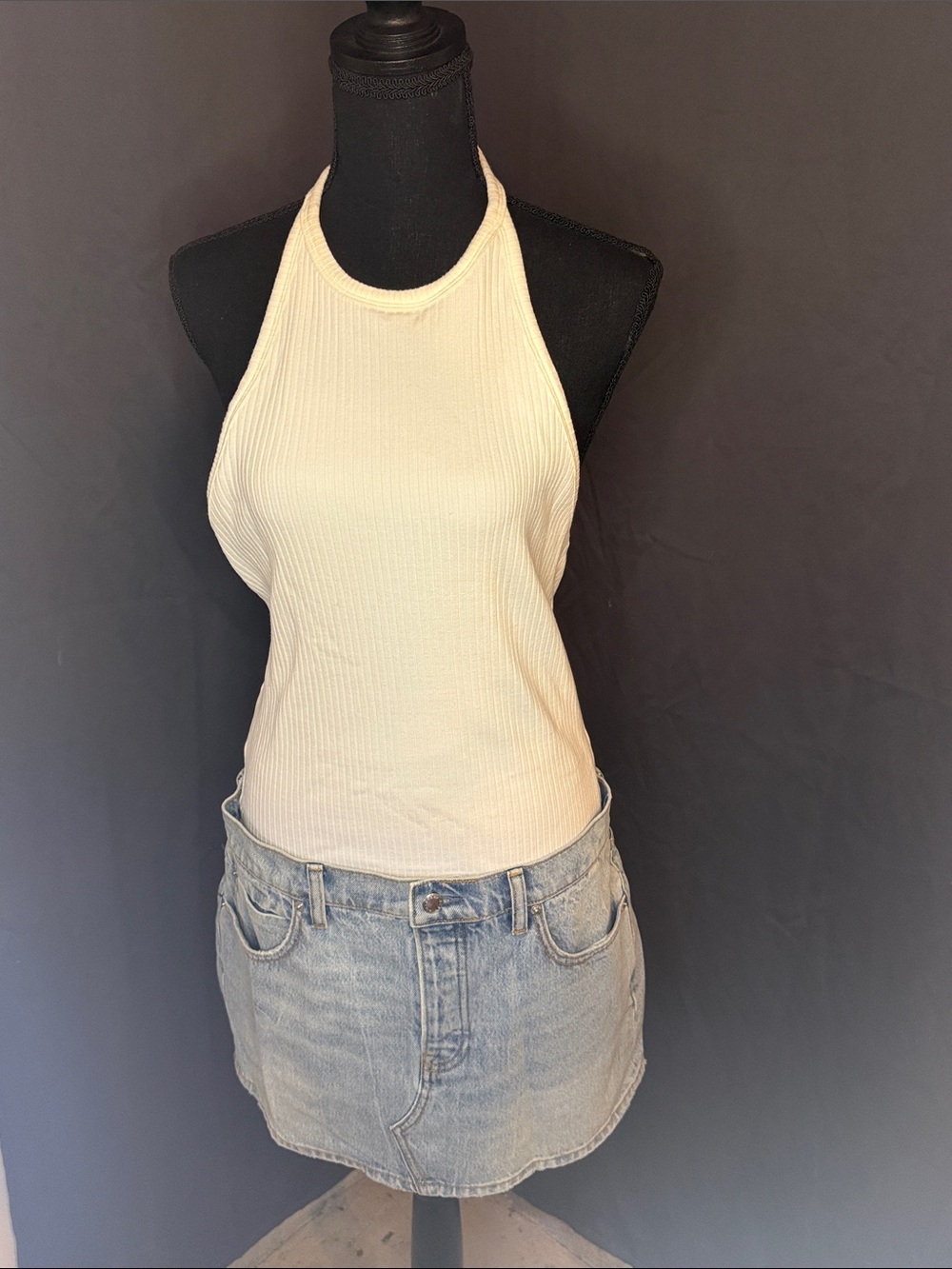 Alexander Wang Ribbed Halter jumper– cream & denim Women's Halter jumpsuit